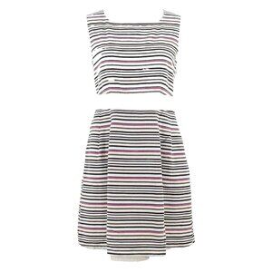 Tulle Sz L Ivory Multi Textured Striped Back Bow 100% Cotton Dress